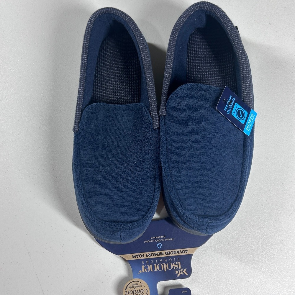 Isotoner‎ Mens XXL (13-14) Navy Blue Slippers Advanced Memory Foam NEW